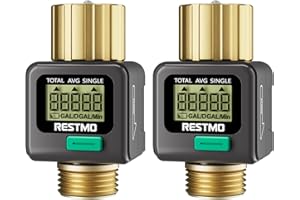 [2 Pack] RESTMO Water Flow Meter, Pure Brass Inlet & Outlet | 4 Measure Modes | Display Gallon/Liter Usage and Flow Rate | Ideal to Outdoor Garden Hose, Lawn Sprinkler Watering, RV Water Tank Filling