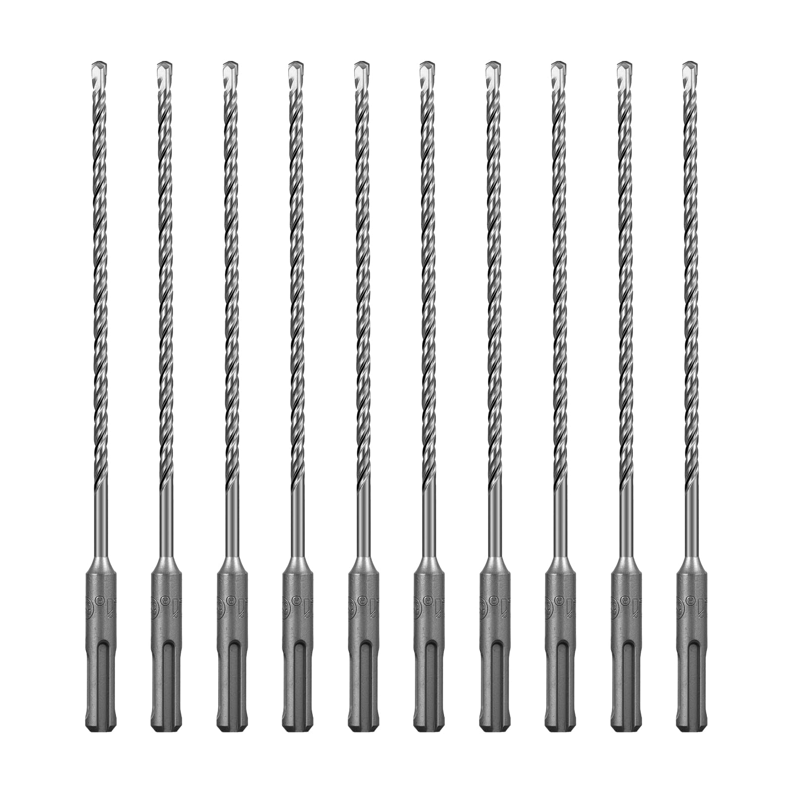 SALI 10PCS SDS Plus Rotary Hammer Drill Bit Kit - Double Thread Tungsten Carbide Tip for Concrete, Brick, Cement Walls, Stone - 5.5mm x 210mm Hammer Drill Bits