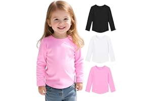 Witwot 3 Pack Toddler Girls Long Sleeve Shirts Soft Cotton Tees Baby Girl Crewneck Basic T-Shirts Tops for 18M-5T