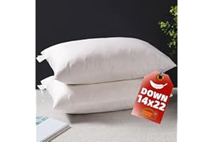 YSTHER Down Feather Throw Pillow Inserts 14x22 Set of 2 Firm Large Lumbar Pillows for Bed Decorative Couch Soft Pillows for Sleeping Indoor White Cotton Pillow Sofa Travel