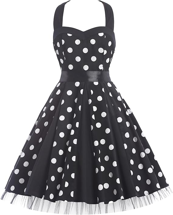 Vestito Vintage Anni '50 Donna - Stile Rockabilly, Pois, Cotone, Cintura In Raso, Estivo - Foto 11