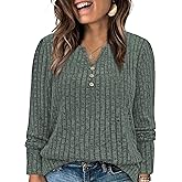 ROSRISS Plus-Size-Tops-for-Women Dressy Long Sleeve Shirts Casual V Neck Tunics Trendy Loose Ribbed Knit Pullover Sweaters