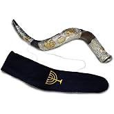 Silver-Plated Yemenite Kudu Shofar 28"-34" | Lion of Juda Grape Design | Shofar Horn from Israel Original | Kosher Blowing Horn with Free Bag