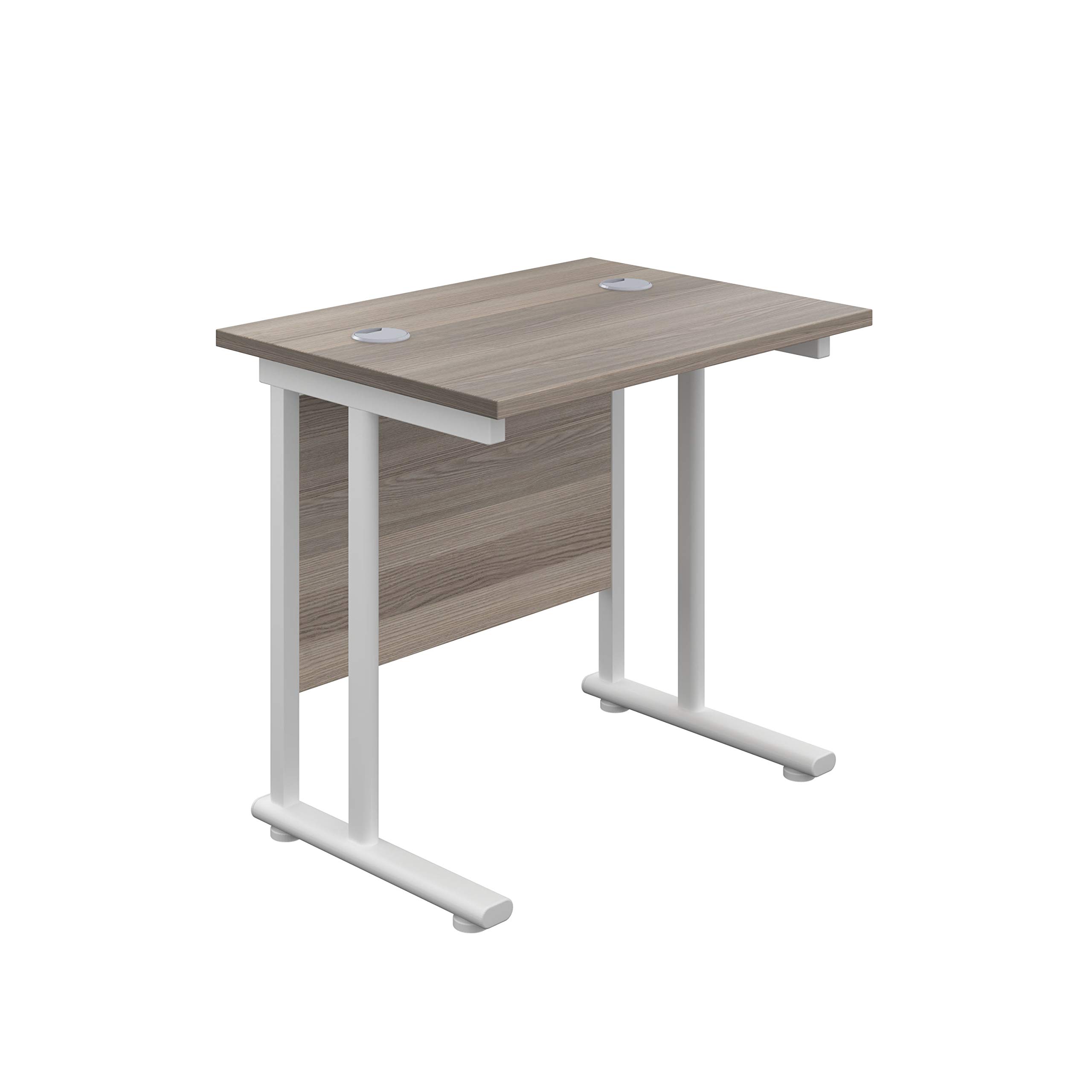 Office Hippo Heavy Duty Rectangular Desk, White Frame/Grey Oak Top, Integrated Cable Ports, 80x60 cm, 80kg Capacity