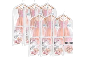 Univivi 40 Inch PVC Dance Costume Bags with 3" Gussets 6 Pack Clear Garment Bag for Dance Competitions,with 4 Medium Clear Zi