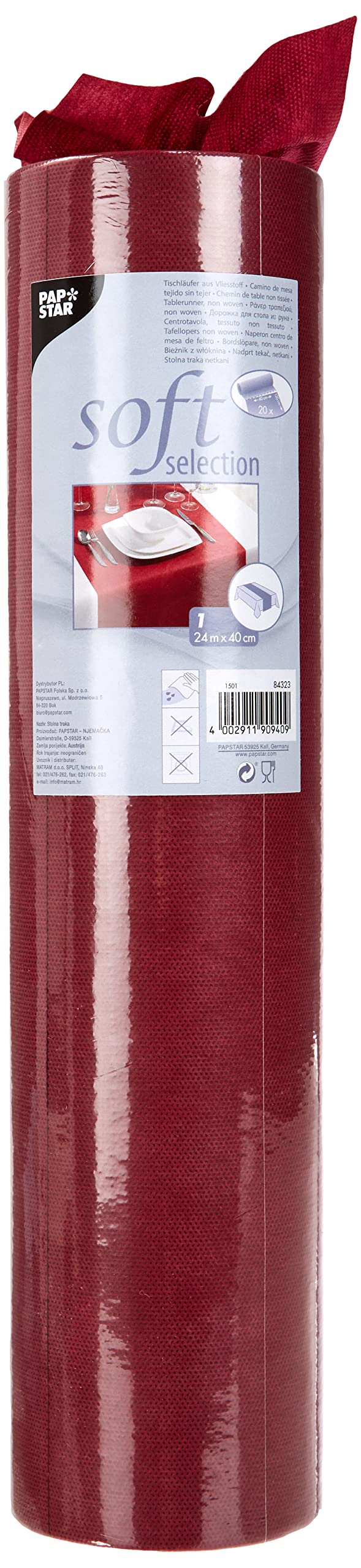 Papstar, #84323 Table Runner Fabric-Like Fleece "Soft Selection" 24 m x 40 cm Burgundy on Roll
