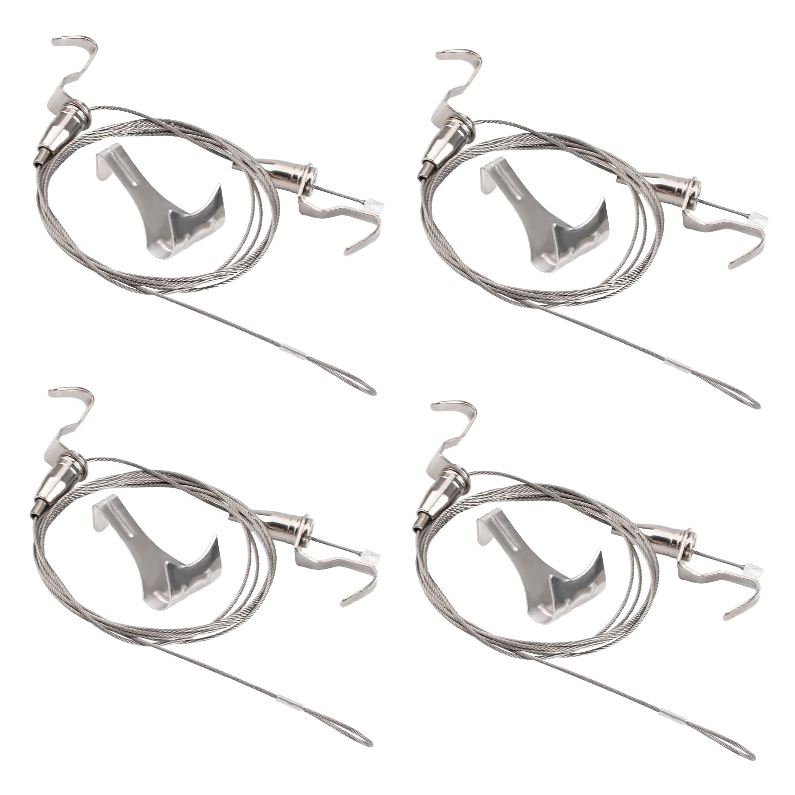 UFURMATE Picture Hanging Kit with Hooks, 4 Set 2M Stainless Steel Hanger Wire Rope Kit Heavy Duty Professional Art Picture Display Kit with 8 Adjustable Hooks Hanging 2 Pictures on 1 Wire