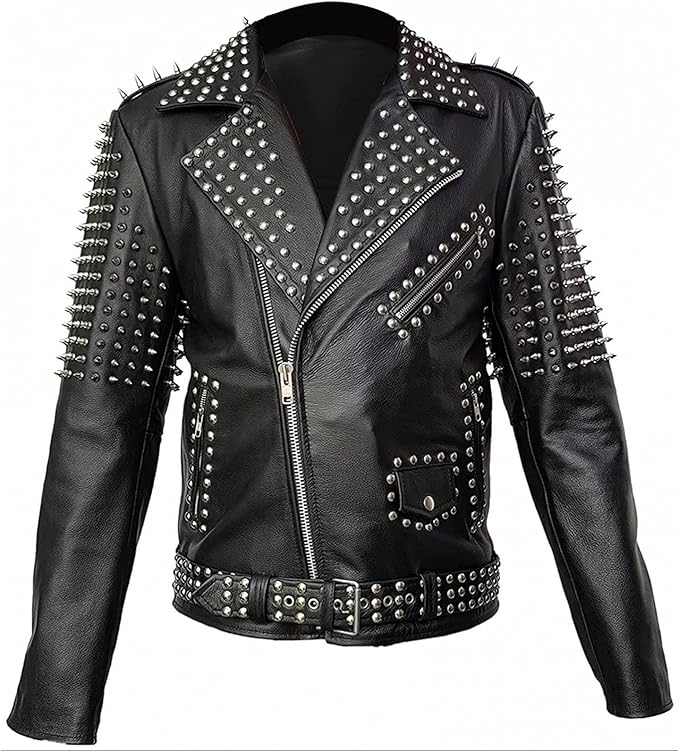 Men’s Real Leather Spike Jacket Studded Cropped Jacket Steam Punk Style