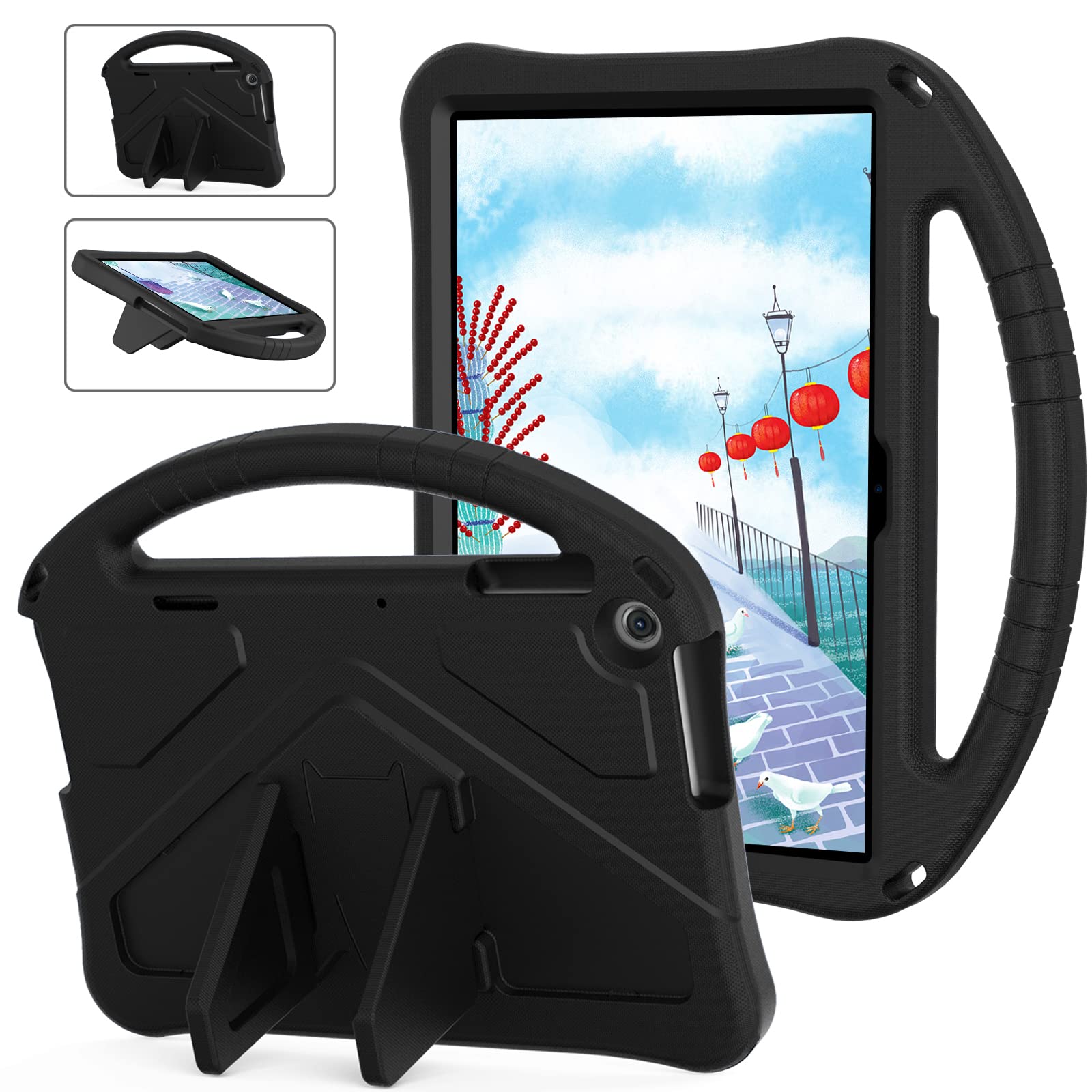 Tading Kids Case for Lenovo Tab M10 3rd Gen TB328FU, Children Friendly EVA Foam Protective Stand Handle Cover Case for Lenovo Tab M10 3rd Generation TB328XU 2022 10.1" Tablet - Black