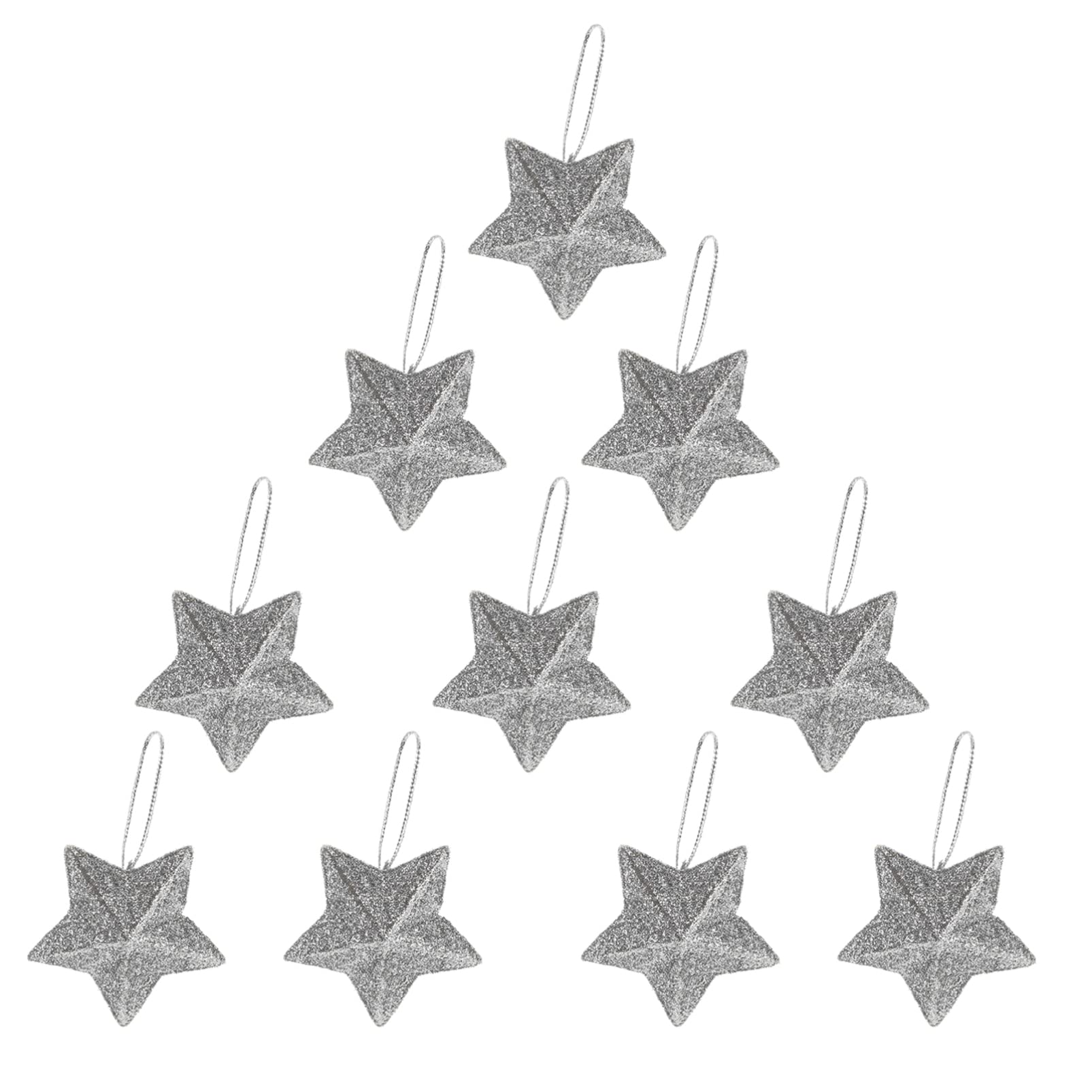 24pcs Glitter Star Ornaments Star Shape Christmas Tree Hanging Ornament Mini Glitter Christmas Tree Hanging Pendant (Silver)
