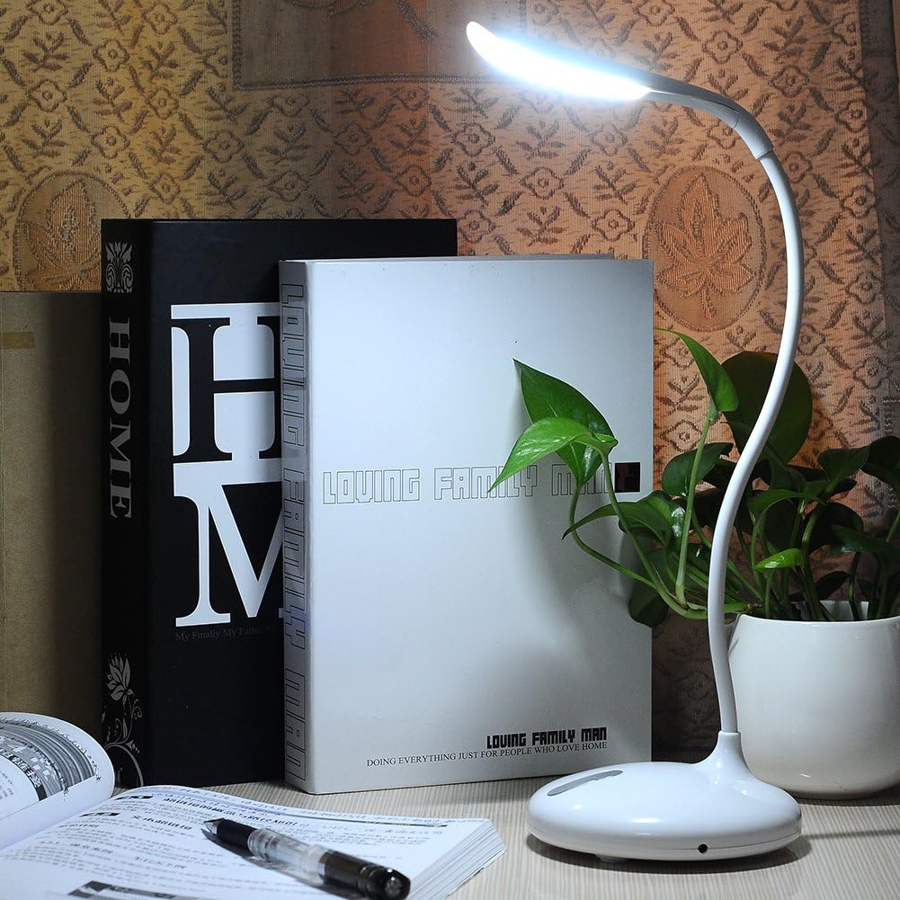 Rechargeable White Led Lights Ukelove Desk Lamp USB Light Portable Book Lighting Clamp with Flexible Neck Tube, Easy Touch Control, 3 Brightness Levels, 3w, Eye Care Protection,Save Electronic Power