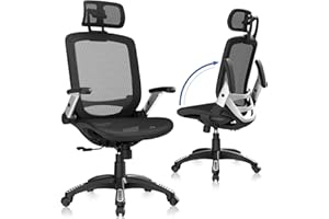 GABRYLLY Ergonomic Office Chair, High Back Home Desk Chair with Headrest, Flip-Up Arms, 90-120° Tilt Lock and Wide Cushion, Big and Tall Mesh Chairs for Man Woman, Black Task Chair
