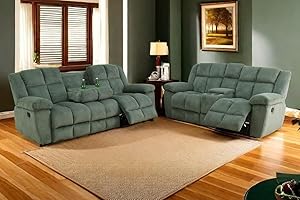 A Ainehome Manual Recliner Sofa Set, Corduroy Recliner Chair, Modern Loveseat Sofa, Modern Reclining Sofa Couch and Recliner Couches for Living Room/Office(Sofa+Loveseat, Green)
