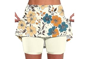 Womens Skirts with Shorts High Waisted Tummy Control Skorts Casual Athletic Tennis Mini Skirt Printed Workout Skort
