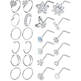 Lsnevsie 20G Nose Rings Hoops 316L Stainless Surgical Steel Hypoallergenic Nose Rings Studs Piercing Jewelry for Women Men Diamond Clear CZ Silver Gold Black Rainbow Rose Gold