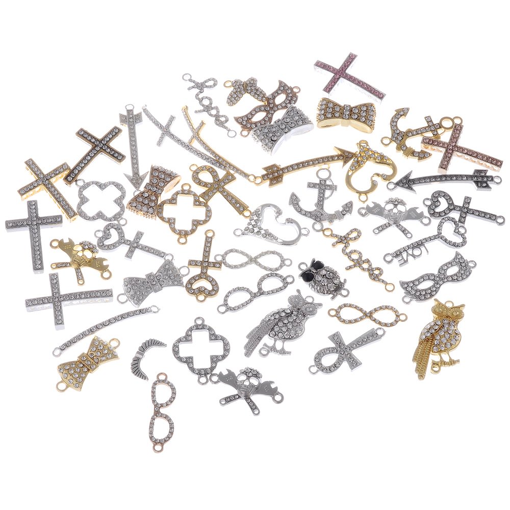 RUBYCA Mix Assortment 100pcs Lot Metal Sideways Crystal Bracelet Connector Bead DIY Jewellery Shamballa