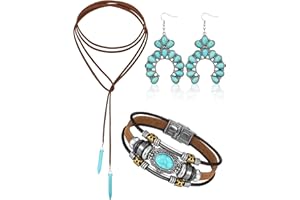 Inbagi 3 Pcs Western Jewelry for Women Bohemian Set, Boho Pendant Long Choker, Faux Leather Layered Bracelet, Dangle Earrings(Classic Style)