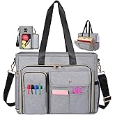 ESTARER Teacher Tote Bag Women 15.6 inch Laptop Bag for Work with Accordion File Organizer & Insulated Pocket, Professional Computer Messenger Shoulder Bag Briefcase for Office/College/Nursing (Grey)