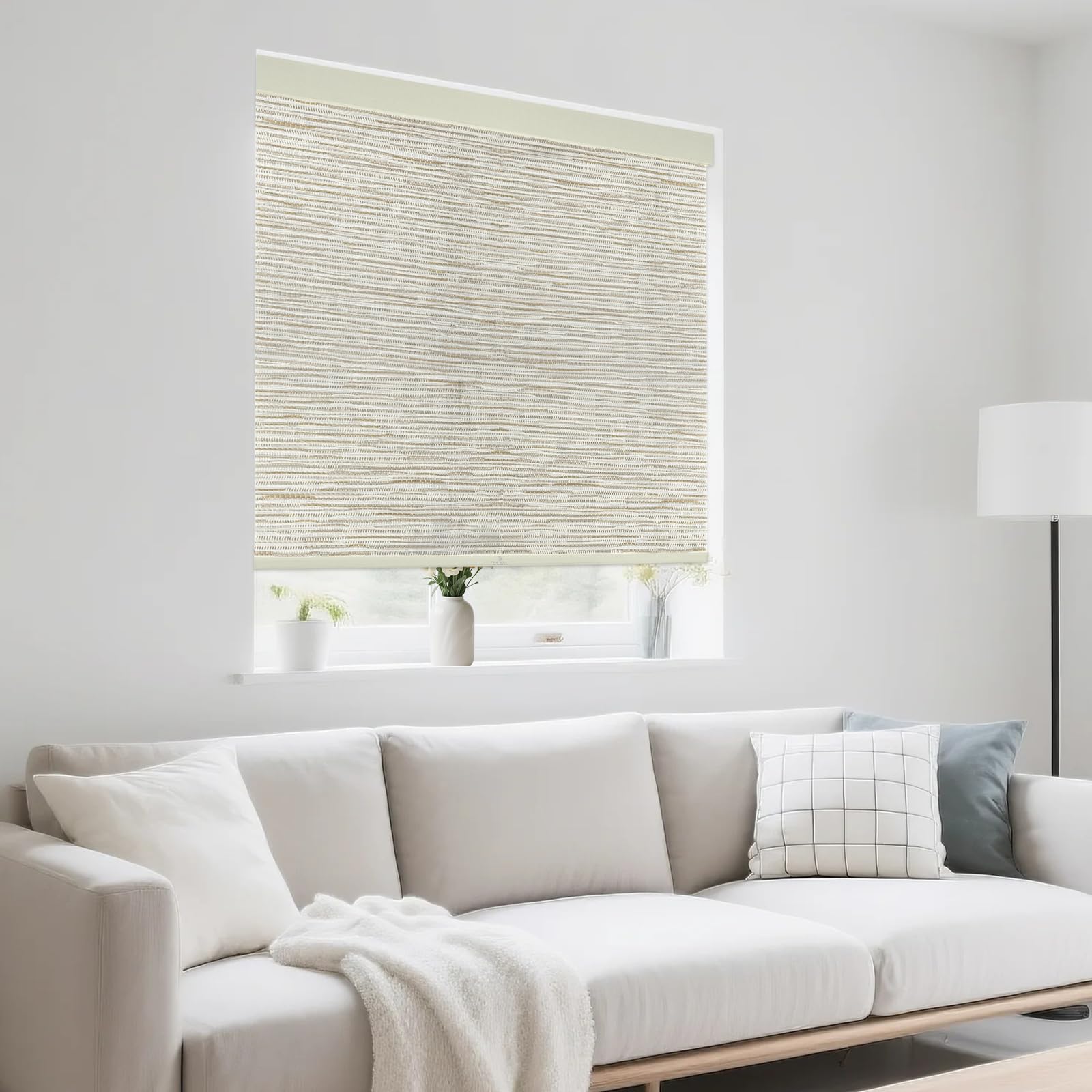 Photo 1 of 25" W x 72" H Cordless Light Filtering Roller Shade for Windows, Free Stop Windows Shades, Thermal Insulated Linen-Style Blinds for Home and Office, Modern Window Blind Color-Matched (Cream)
