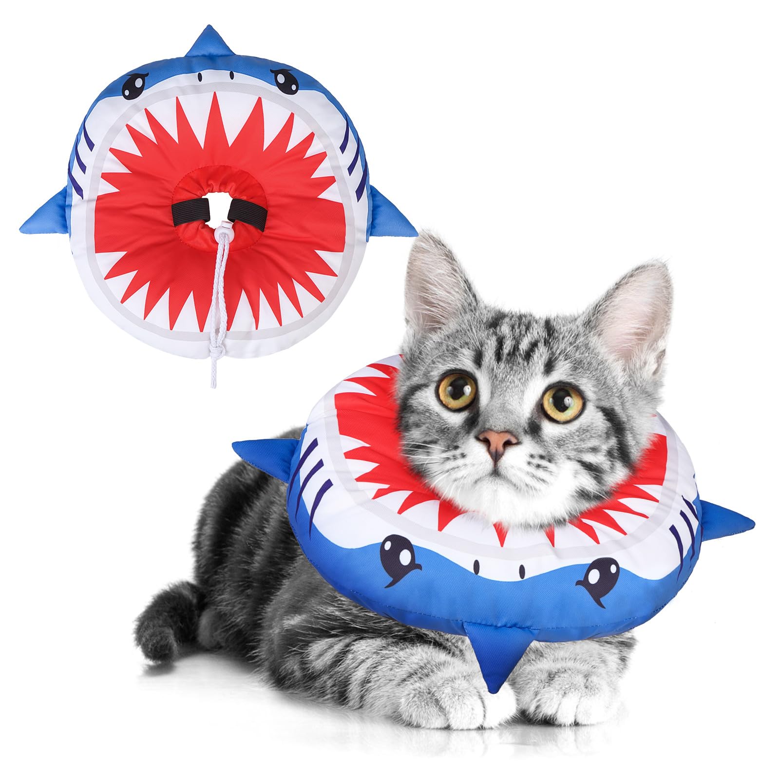 Photo 1 of BEAUTYZOO Cat Cone Collars Soft, Cat Recovery E Collars After Surgery to Stop Licking, Adjustable Elizabeth Circle Collar Cute Pet Donut Pillow for Cats Kitten Small Dogs,Cute Shark M
