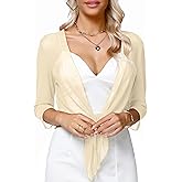 Aiboria Womens 3/4 Sleeve Shrug Sheer Mesh Bolero Tie Front Cropped Cardigan S-XXL