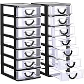 Thyle 2 Pcs Plastic Drawers Organizer Mini Organizer Stackable Plastic Clear Drawer Storage Box Containers Storage Units for Desktop Classroom Craft 6.7 x 4.9 x 13.4 inches(Black)