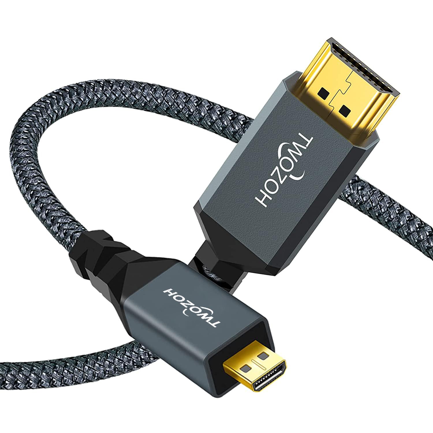 Twozoh Short Micro HDMI to HDMI Cable 10M, Nylon Braided HDMI Cable A to Micro HDMI D, Supports 3D 4K/60Hz 2.0 1080p