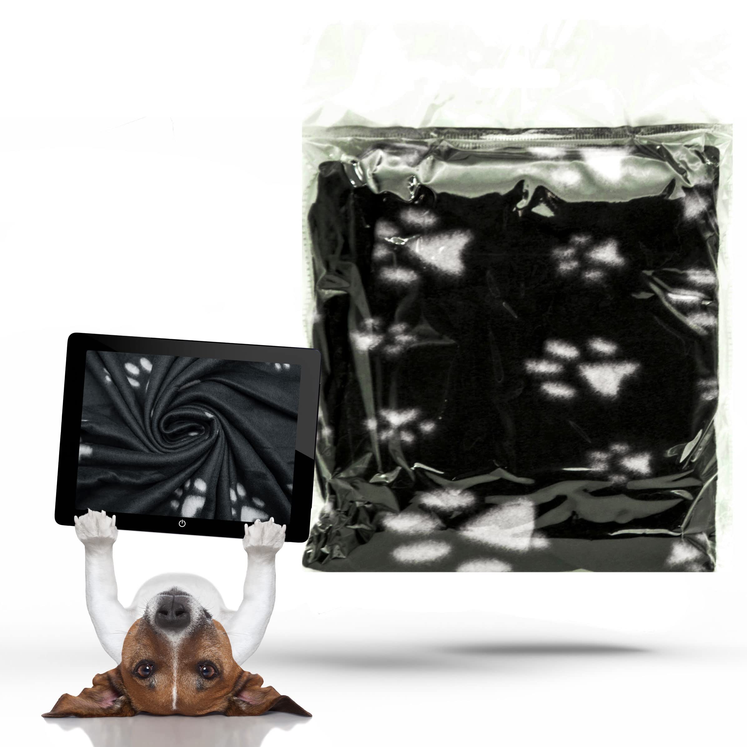 Petopedia Soft Warm Dog Fleece Animal Pet Blankets with Paw Prints – Cat, Puppy & Dog Blankets Washable Bed Travel (Black, 70cm X 73cm (Pack of 1))