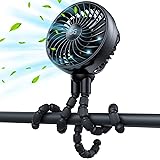 GUSGU Stroller Fan with Flexible Tripod Clip on for Baby, Mini Portable Fan USB Rechargeable Battery Operated, Small Personal