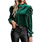 Womens Mock Neck Puff Long Sleeve Velvet Tops Fall Winter Trendy Dressy Casual Elegant Shirts Blouse