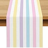 Buxiuer Pastel Striped Table Runner Spring Easter Ice Cream Themed Birthday Party Decoration Dining Room Home Kitchen Island Decor