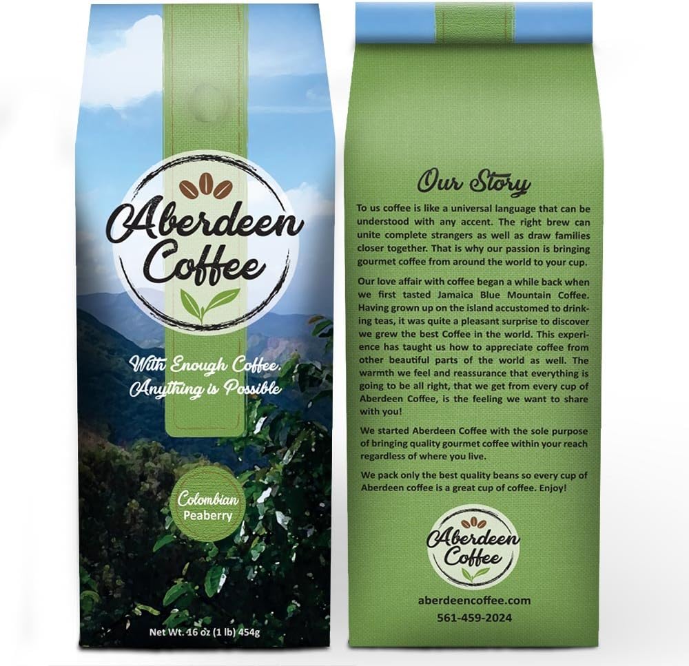 Colombian Peaberry Whole Beans Coffee, Fair Trade, Freshly Roasted- 16-Ounce