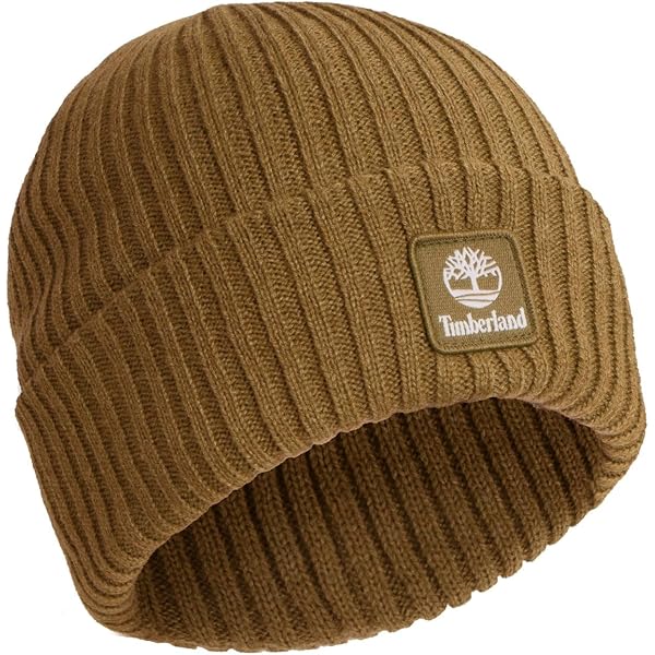 Timberland Men`s Embroidered Logo Cuffed Knit Beanie (Wheat