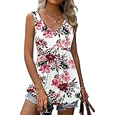 Tencede 2026 Summer Tank Tops for Women Sleeveless V Neck Babydoll Loose Flowy Floral Print Blouse S-3XL