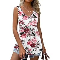 RITERA Plus Size Women's Sleeveless Tank Top - V-Neck Pleated Summer Shirt, XL-5XL