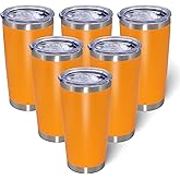 AIANJI 20oz Tumbler Bulk Stainless Steel Tumblers with Lid Vacuum Insulated Double Wall Travel Coffee Mug Powder Coated Tumbler Cup for Hot and Cold Drinks(Orange, 6 pack)