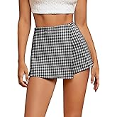 WDIRARA Women's Plaid High Waisted Asymmetrical Vintage Skirt Casual Shorts Skort