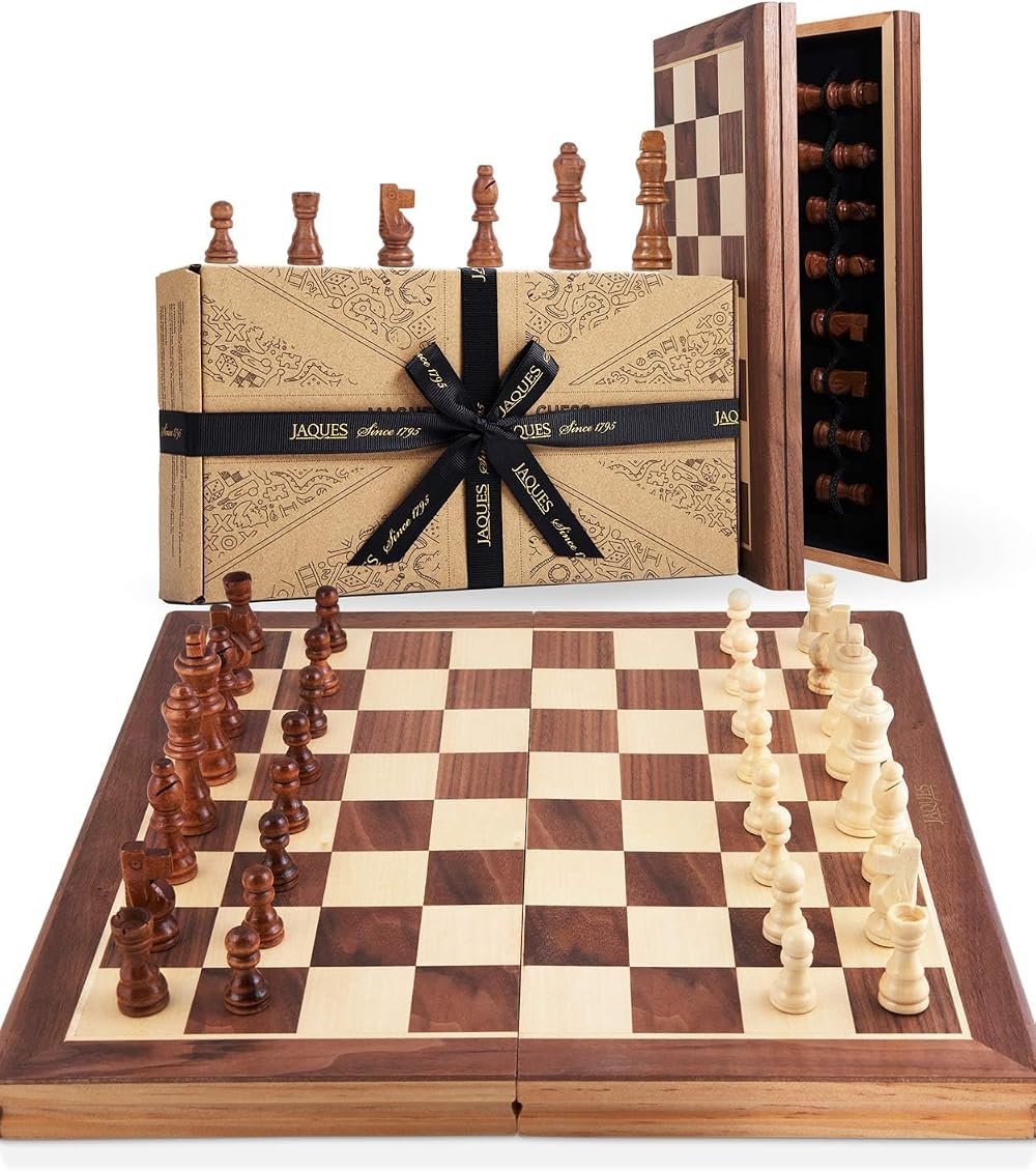 Jaques of London Wooden Chess Set Folding Board 11 in Staunton Pieces