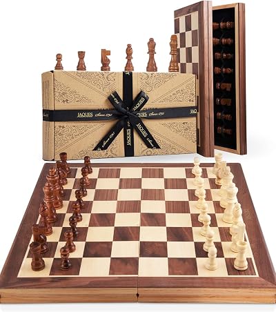 Jaques of London Wooden Chess Set Folding Board 11 in Staunton Pieces