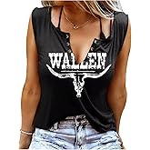 Summer Sexy V Neck Tank Tops for Women Casual Loose Fit Sleeveless T Shirts Country Music Ring Hole Basic Shirts Tanks