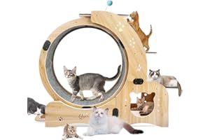 CuisinSmart Cat Running Wheel Nature Wood Kitty Large Wooden Running Wheel Pet Toy Cats Loss Weight Device Cat Rotating Wheel 4 in 1 Ultra Quiet Large Cat Wheel Exercise Treadmill