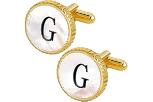 TAIGRAMA Cuff Links Mens Golden Silver Gunmetal Black, Cufflinks for Men Custom Initial Personalized Mother Of Pearl Mens Cufflink for Shirt Golden Silver Gunmetal Black Cuff Link Shirt for Wedding