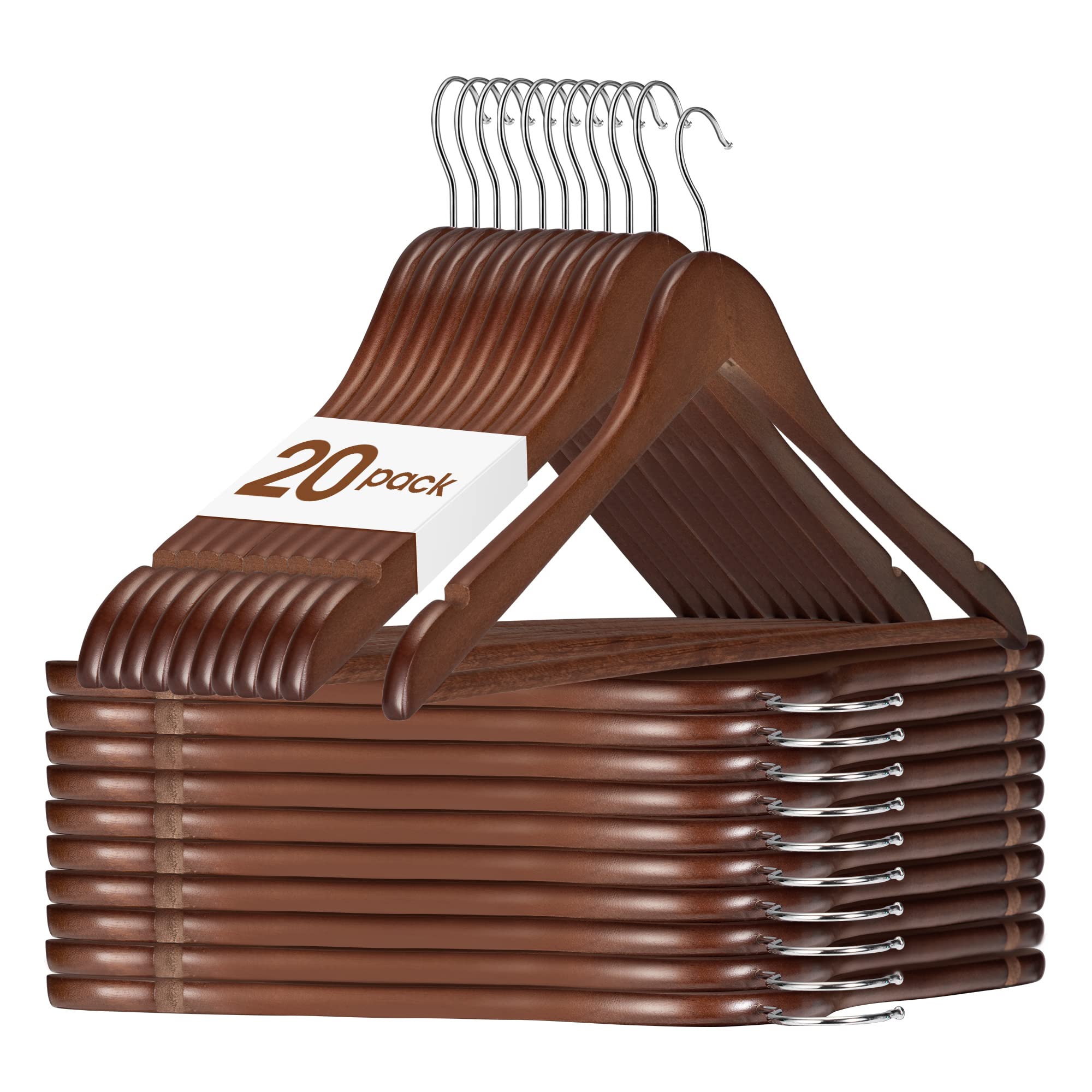 House Day Walnut Wood Clothes Hangers - 20 Pack Coat Hangers for Adults