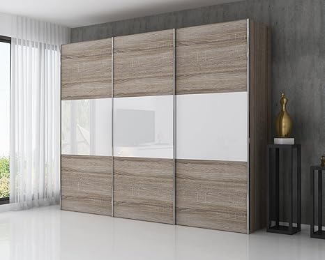 Deline Star Dla0022 Sliding Wardrobe Sonoma Oak And White Glass