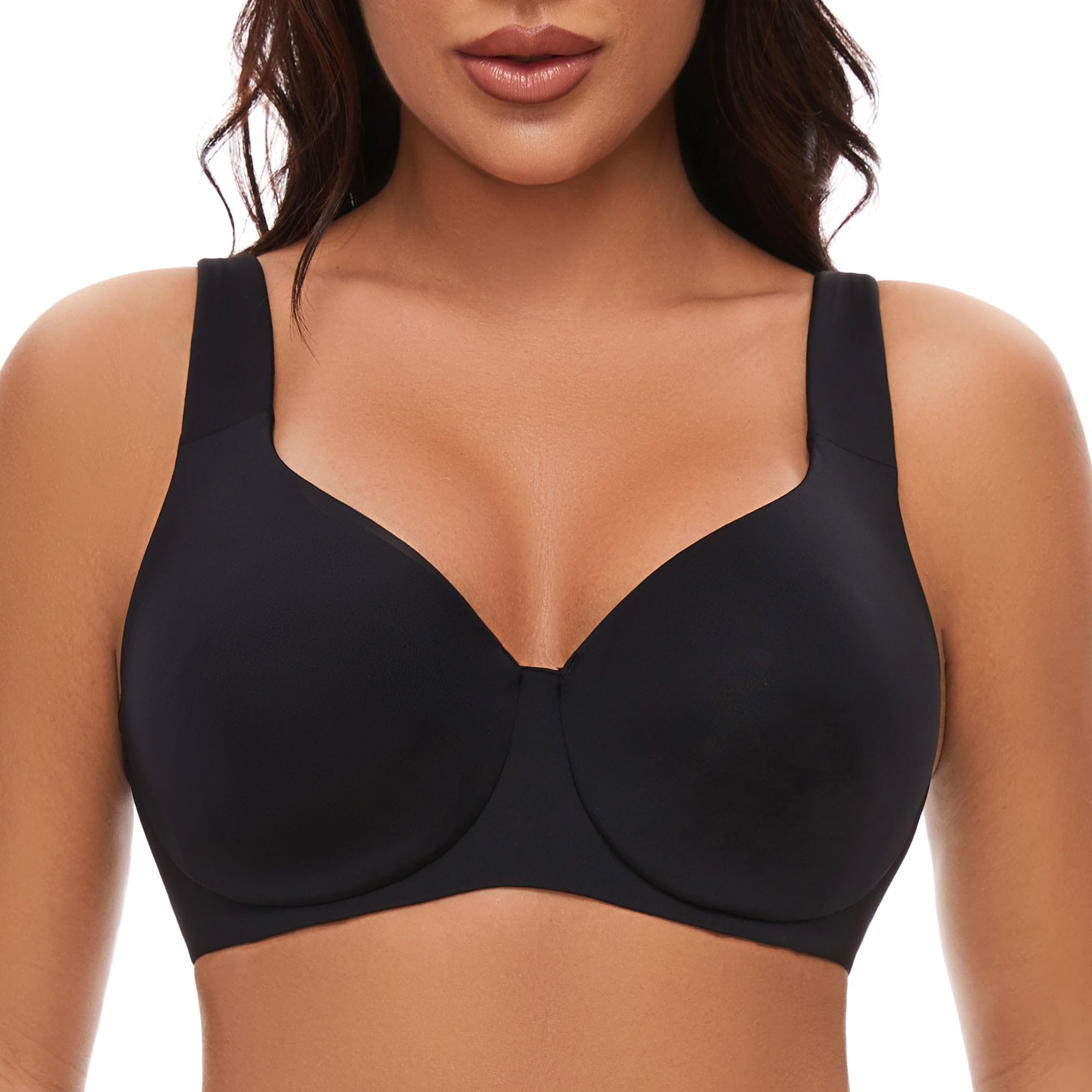 Photo 1 of sheroine Minimizer Underwire Full Coverage Unlined Seamless Bra Women's Plus Size Unpadded Everyday Support Bras(Black,42B)