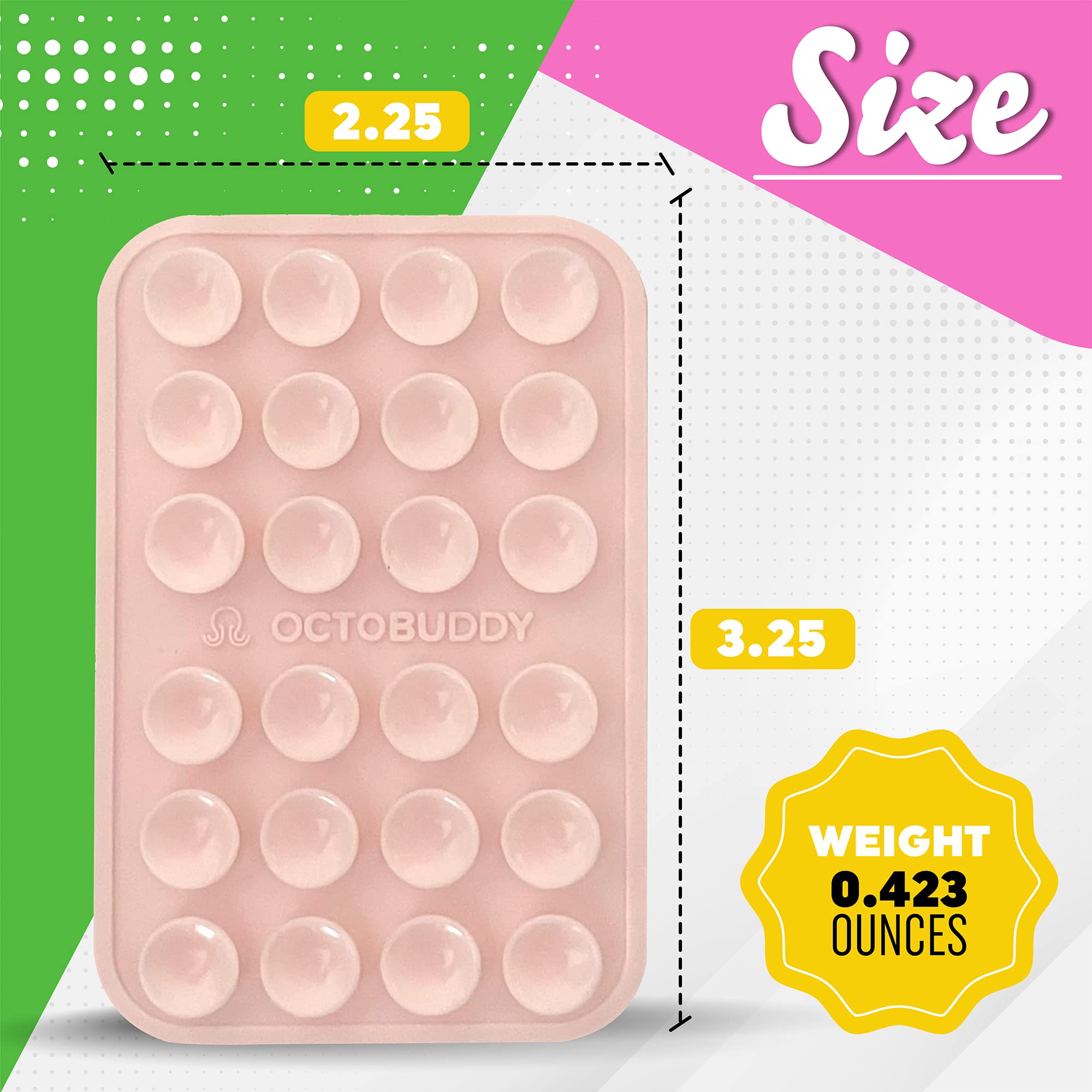 OCTOBUDDY Classic - Silicone Suction Phone Case Adhesive Mount - Hands-Free, Strong Grip Holder for Selfies and Videos - iPhone and Android Compatible - 2.25″ x 3.25″, Chalk Pink