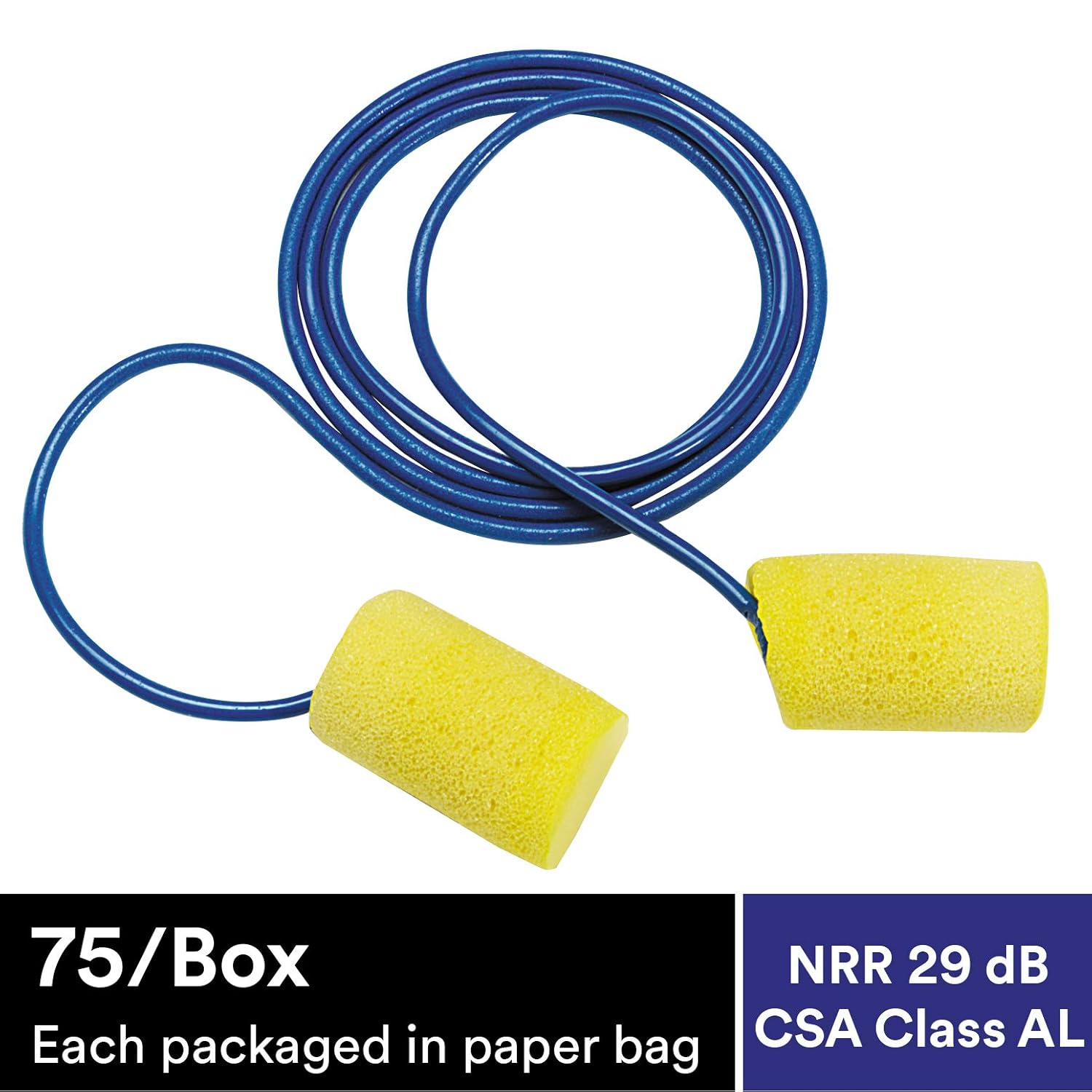 3M Ear Plugs, 75/Box, E-A-R Classic 311-1110, Corded, Disposable, Foam, NRR 29, For Drilling, Grinding, Machining, Sawing, Sanding, Welding, 1/Paper Bag, yellow: Science Lab Ear Plugs: Industrial & Scientific
