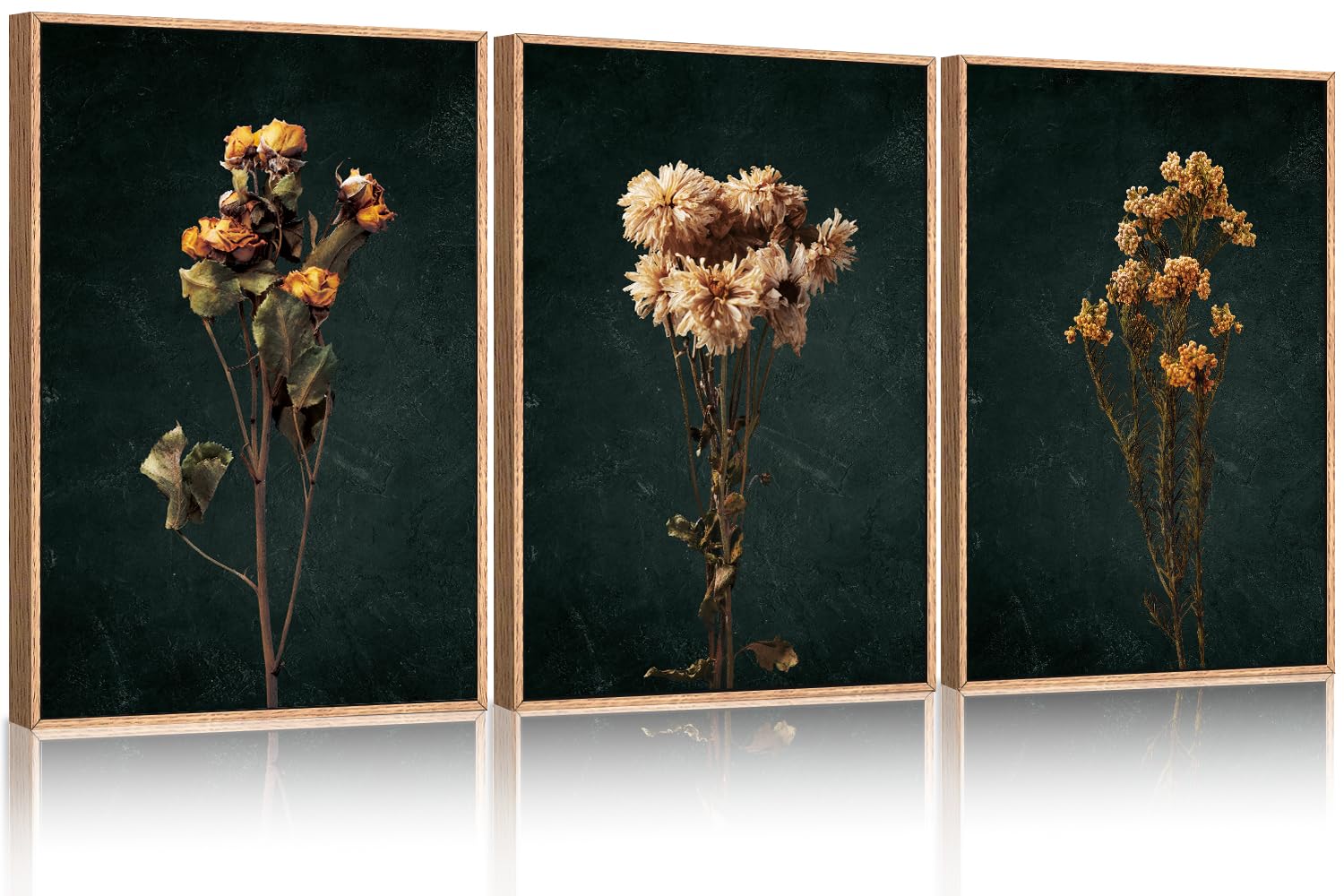 HOURIA Moody Dark Floral Framed Canvas Wall Art Set,Minimalist ...