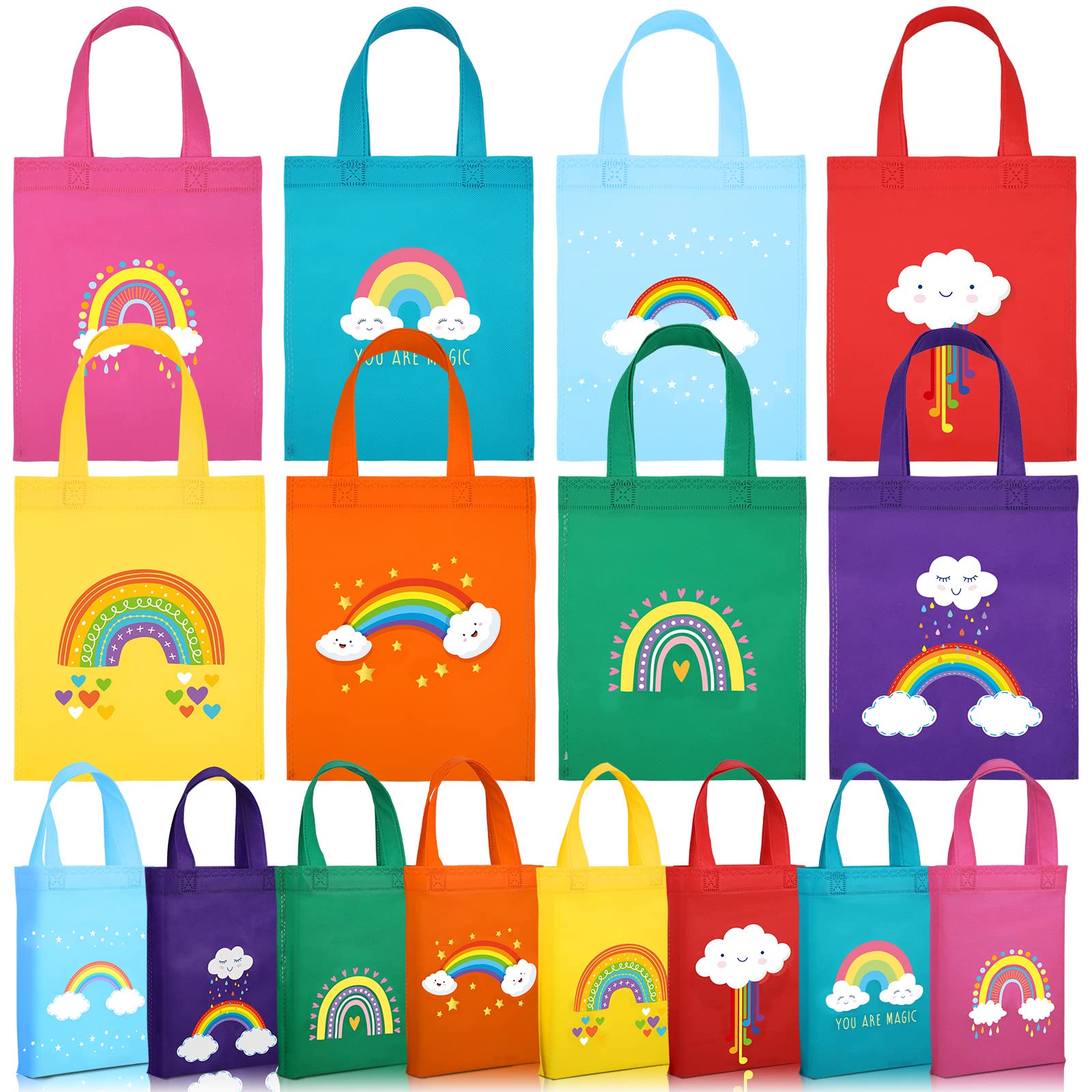 Photo 1 of Ferraycle 24 Pcs Rainbow Party Reusable Non Woven Gift Bags Rainbow Goody Treat Bags Mini Tote Bag with Handles Birthday Supplies for Kids Party Favors, 9.8 x 7.8 Inch