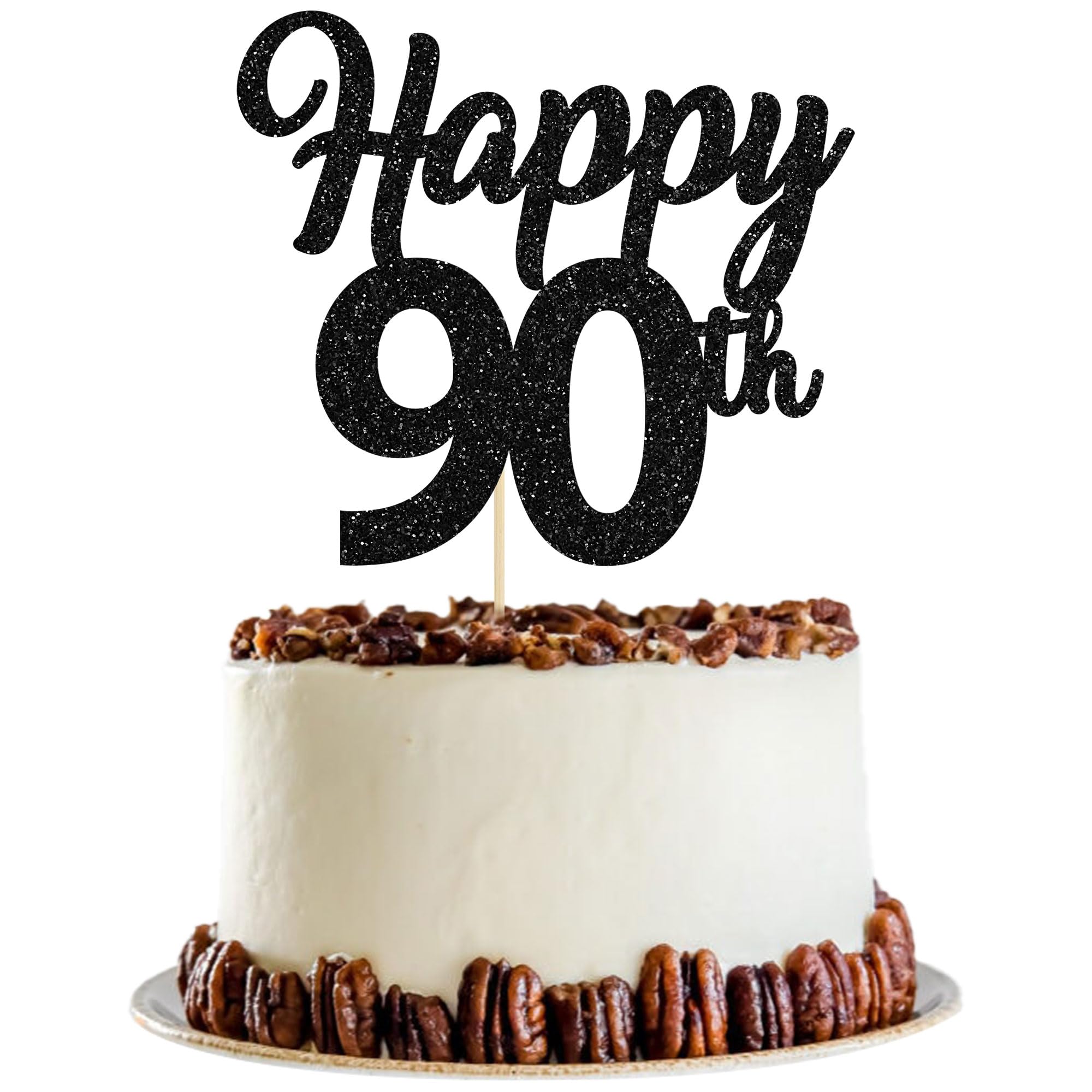 3Pcs Happy 90th Cake Topper Black Glitter Number 90 Decorations 90th Birthday Cake Pick Decorations for Cheers to 90 Years Old 90th Birthday Wedding Anniversary Party Supplies